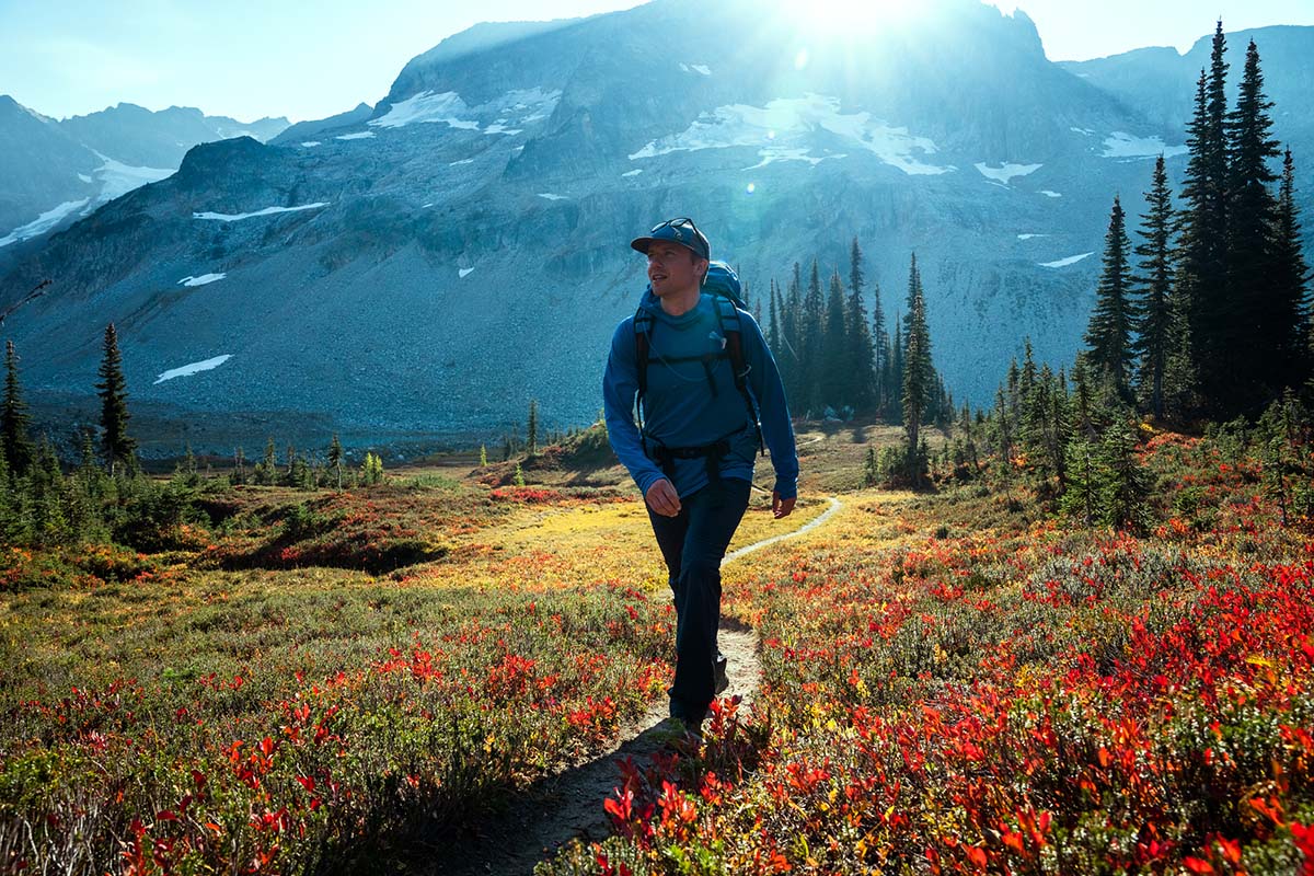 Fall hiking in the Outdoor Research Echo Hoodie